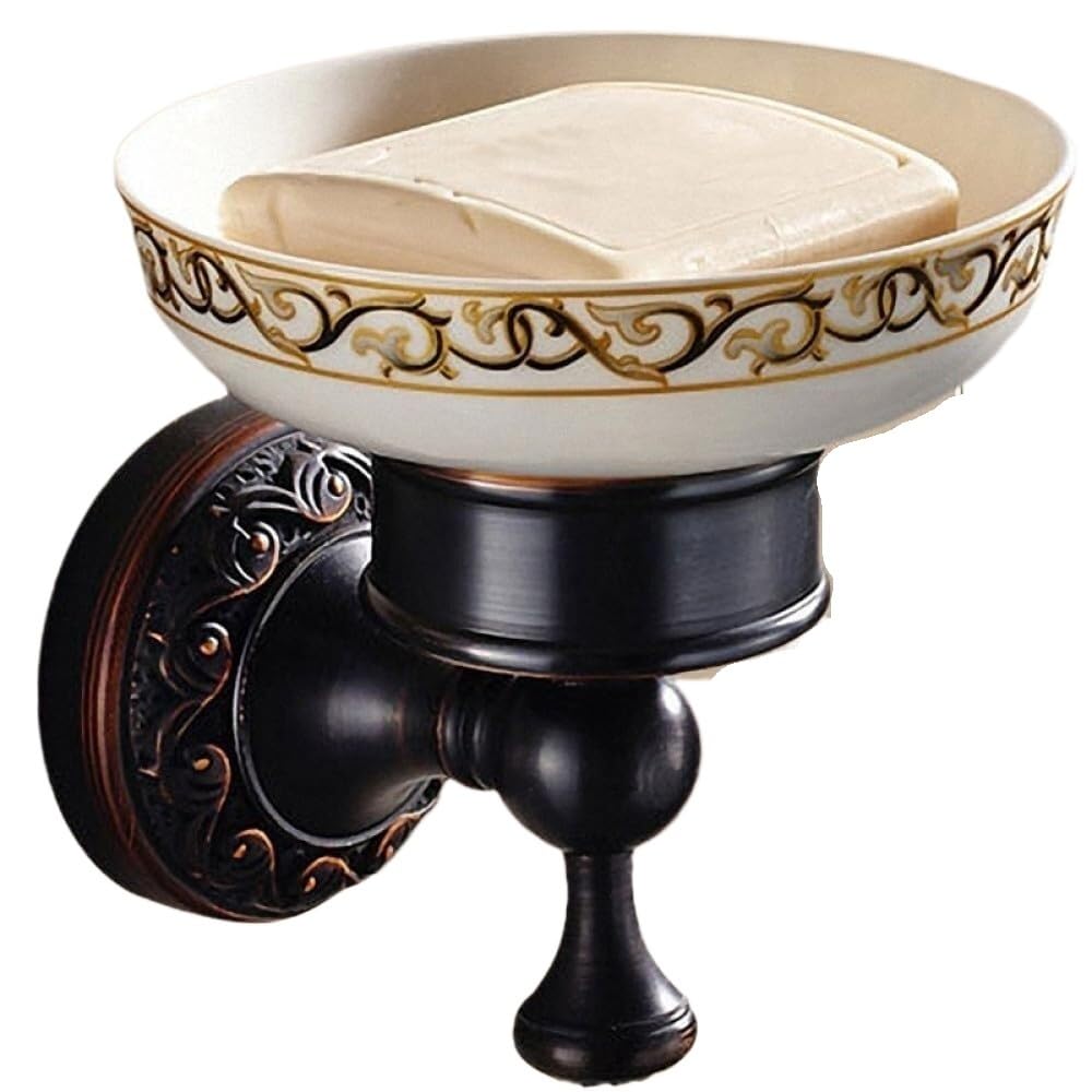 Towel Ring, Bathroom Accessories Package Including Soap Dish Towel Holder Paper Brush Robe Hook Black(Soap Dish)