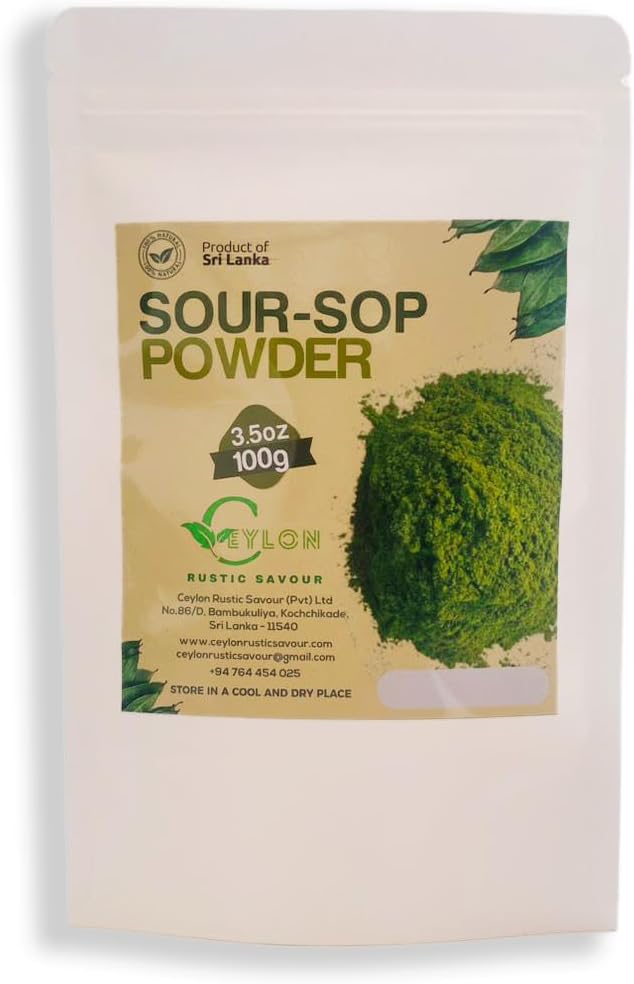 Soursop 3.5 oz Soursop Powder Graviola Leaf Powder (100g) De Guanabana En Polvo, Delicious Fresh Tea | from Ceylon Wildcrafted Quality, 100% Natural and Pure from Graviola Leaves,
