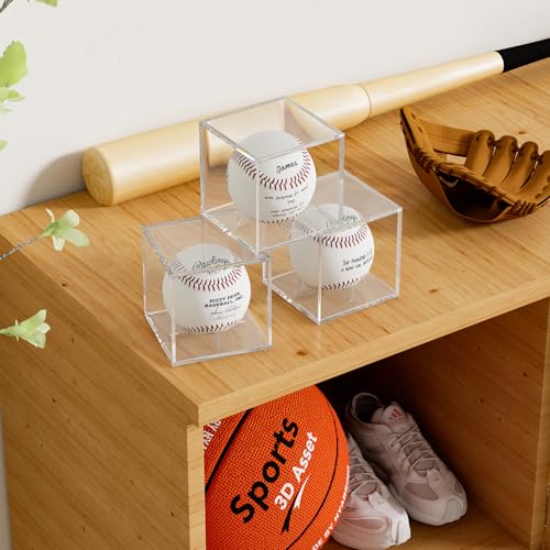 Image of Acrylic Baseball Display Case, Clear Memorabilia Showcase for Display, Baseball Holders for Balls, Clear Display Cube Baseball Memorabilia Showcase Autographed Ball Protector