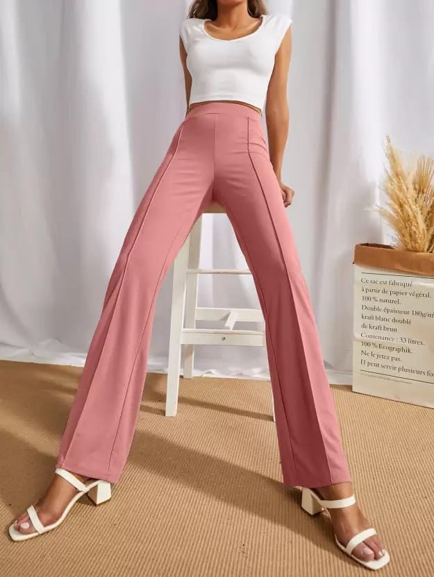 Cotton Bland Casual Pant for Women's Bottom Length Regular fit Cotton Bland Trouser Straight Fit Pants for Formal Office Casual and Daily Outdoor Lifestyle Peach 3 51WpSq75omL