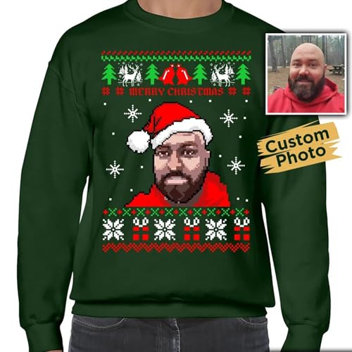 Pixel Ugly Christmas Sweaters, Many Sizes Multicolored With Customizable Face & Santa Hat3