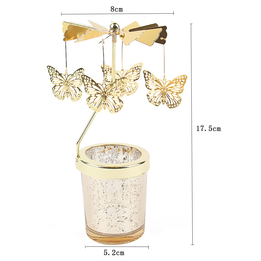 Bougeoir Rotatif En Verre Et Métal - Diamètre 17,5 Cm, Tourne Avec La Chaleur De La Bougie, Déco D'intérieur Cadeau