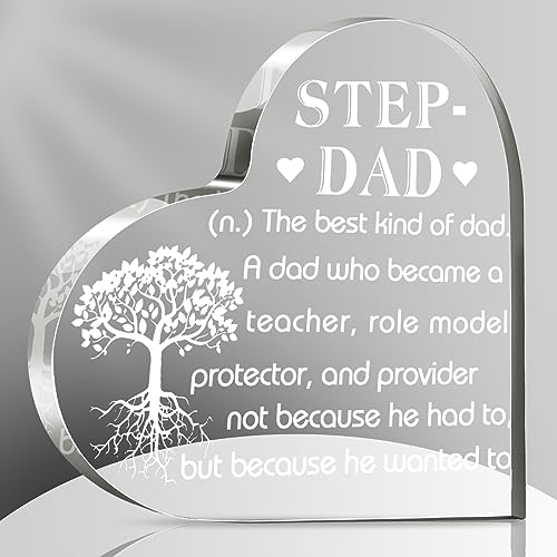 Father's Day Step Dad Gifts Father's Day Acrylic Heart Plaque Stepdad Gifts from Daughter Son Stepdaughter Stepson Birthday Gift for Bonus Dad Stepfather Birthday Gift for Desk Decor Sign(Thankful)