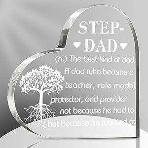 Geelin Step Father Gift Step Dad Gift for Desk Decor Acrylic Desk Plaque Sign Keepsake Step Father Gift from Stepdaughter Stepson Heart Shaped Acrylic Plaque for Christmas Birthday(Thankful)
