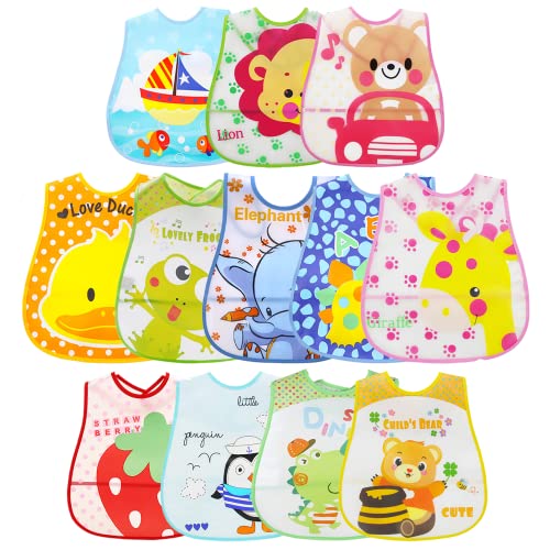 Dosolsollasol 12 uds Baberos Impermeable EVA Baberos Bebe Impermeables con Diferentes Estampados para Niños Recién Nacido Unisex (Multicolores) Cover
