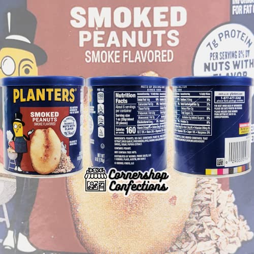 Planters Flavored Peanuts Lover's 6 Flavor Variety Pack - Salted Caramel, Cocoa, Smoked, Sea Salt And Vinegar, Hot Chipotle, And Classic - 6 6 Ounce Canisters - With Cornershop Confections Gift Bag #TOP5