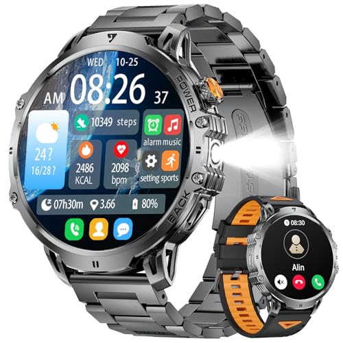 LIGEMI Reloj Inteligente Hombre con 1000mAh Batería/LED Linterna, 1.85
