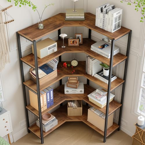 Recopilación de Sala Top 10. 42 FURRIFIC Librero,5 Capas Esquina Librero, 170CM Grande Moderno Libreros Organizador,Libreros Minimalista Esquina de 5 Pisos, Adecuado para Sala de Estar,Oficina en Casa