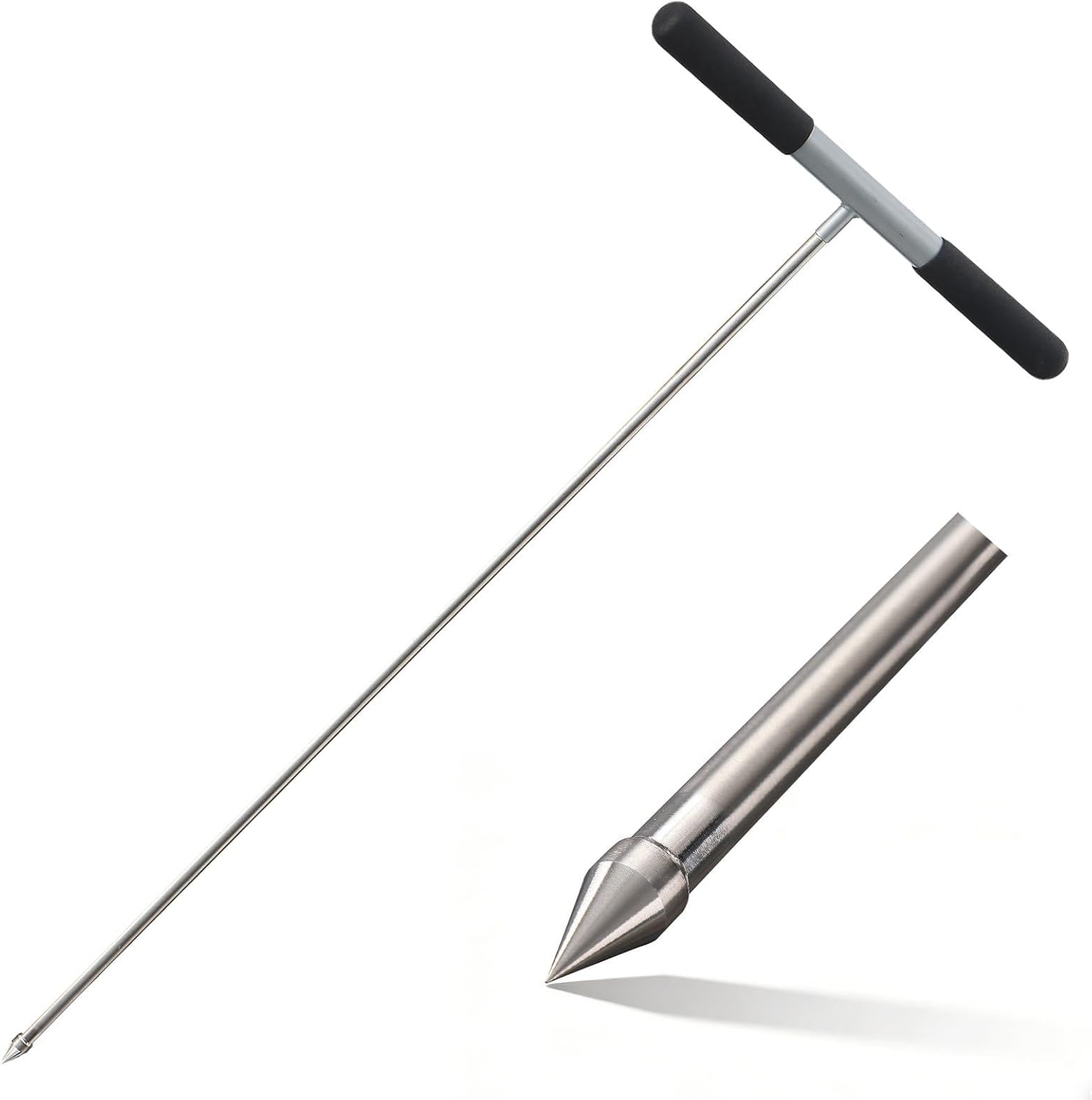 Soil Probe Rod, 33"-48" Septic Tank Locator Tool, Stainless Steel Probing Rod, Ground Probe Rod with T Handle, Ground Rod Tool for Soil Compaction, Gardening, Locating Underground Pipes & Gopher Runs