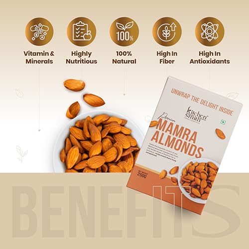 Image of KitchenSmith Mamra Almonds - Pack of 3 (250gm Each) | High In Antioxidant | Naturally Sweet And Tasty | Energy Booster |Premium Dry Fruits