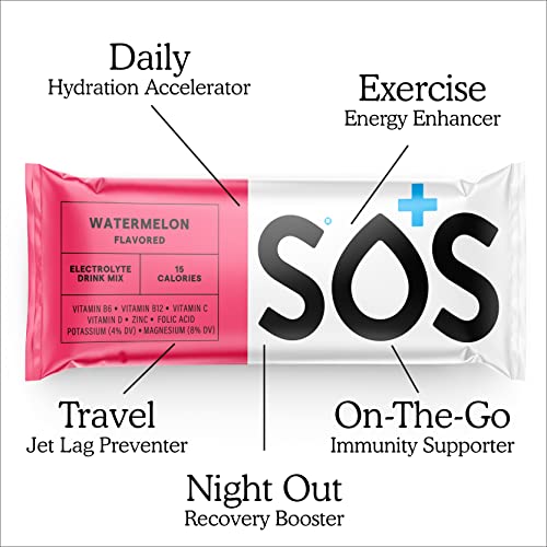 Image of SOS Hydration Electrolyte Powder Sticks | Low Sugar Rapid Hydration | Keto Friendly (8 Servings, Watermelon) (Pack of 2)