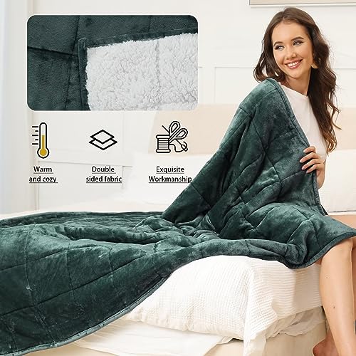 Image of Alomidds Weighted Blanket for Adults, Twin Size 12 lbs Weighted Blankets,Heavy Blanket with Reversible Soft Shiny Fleece and Cozy Warm Sherpa for Couch Bed, 48 x 72 inches,Green