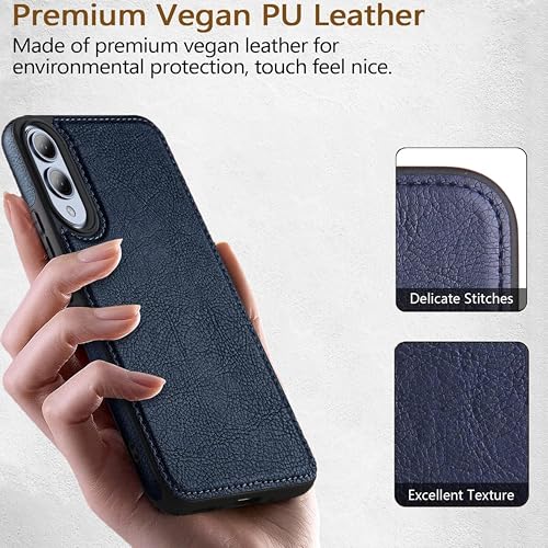 Image of Luxury Premium Vegan PU Leather TPU Case Cover Compatible with Samsung Galaxy S25 Edge 5G (2025) (Leather Blue)