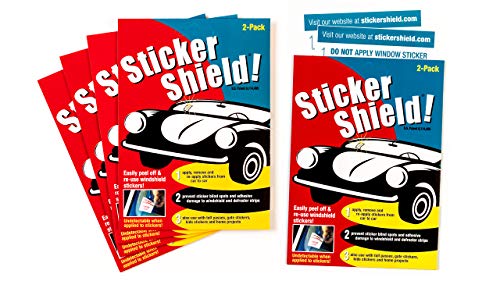 Sticker Shield - Windshield Sticker Applicator for Easy Application, Removal and Re-Application from Car to Car - 5 Packs of 4 inch x 6 inch Sheets (Total of 10 Sheets)