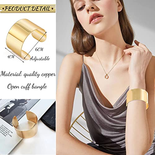 MOZAKA 2 Pcs Cuff Bangle Bracelet for Women Wide Open Cuff Bracelets Gold Sliver Wrist Cuff Wrap Bracelets Adjustable2