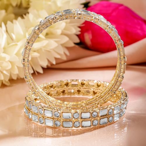 Image of Rubans Bangles Set of 4 American Diamond Zirconia Stylish Trendy Jewellery Gift for Women & Girls