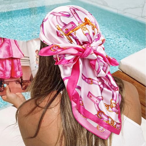 35" Head Scarf for Women Like Silk Headscarf Hair Bandana Square Stain Scarf Large Boho Hair Warp3