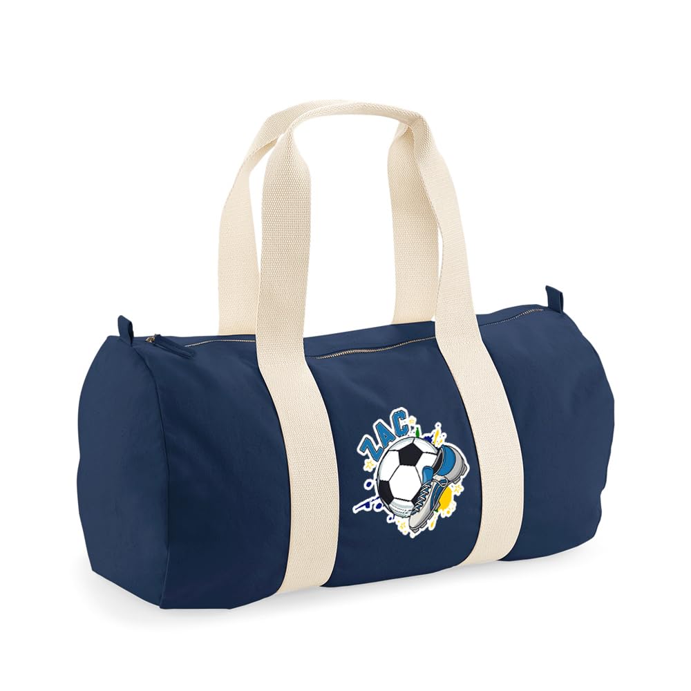 Personalised Footballer Bag Gift, Best Football Player Gift, Football Game Gift, Barrel Bag, Holdall Zip Sports Duffle Bag. (French Navy)
