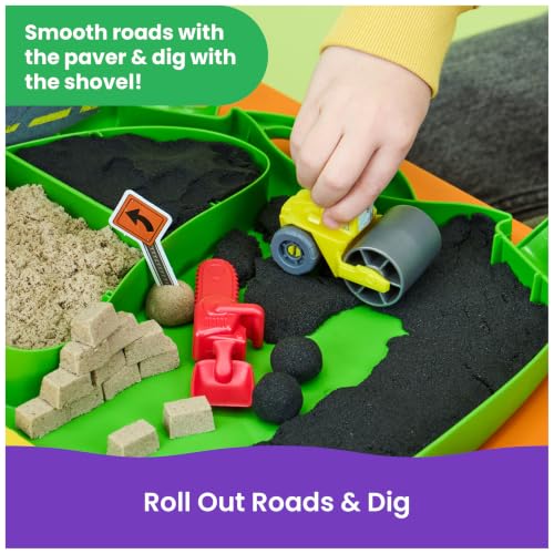 Image of Kinetic Sand Construction Zone, Moldable Play Sand Sensory Toys, Ages 3+ | Build with 2 Toy Trucks, Tools & Working Crane, 1lb Sand & Storage Case, Creative Open-Ended Play, Birthday Gifts for Kids