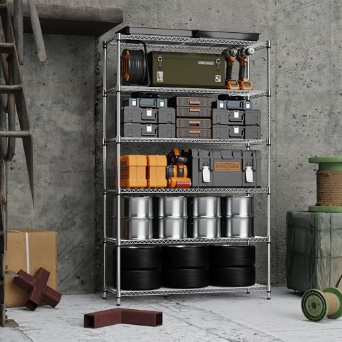 Image of M MZG 6 Tiers Storage Shelves Load 2100LBS, Metal Shelving Wire Metal Shelving Unit Shelves for Storage Adjustable Garage Shelving for Pantry Kitchen Garage Chrome 17.7 inch D x 47.3 inch W x 82.4 inch H
