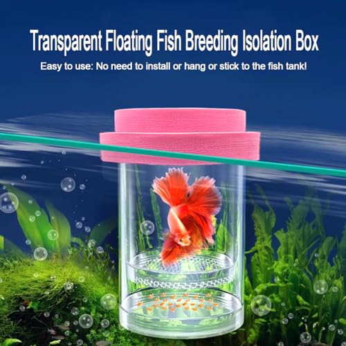 Image of Floating Fish Breeding Isolation Box for Aquarium Tank Plastic Mesh Hatchery Incubator Breeder Box for Baby Fish Betta Shrimp Clownfish Guppy (Pink, Small)