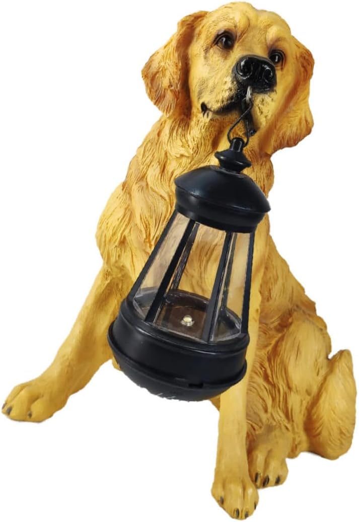 Solar Hanging Lantern with Resin Dog Design Solar Powered Night Light for Garden Patio and Porch Decor Cute Home Adornment
