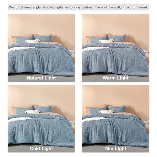 Image of Litanika Grayish Blue Queen Comforter Set, 3 Pieces Tufted Boho Farmhouse Bedding Comforter Sets, Lightweight Fluffy Comforter Bed Set for All Season (90x90In Comforter and 2 Pillowcases)