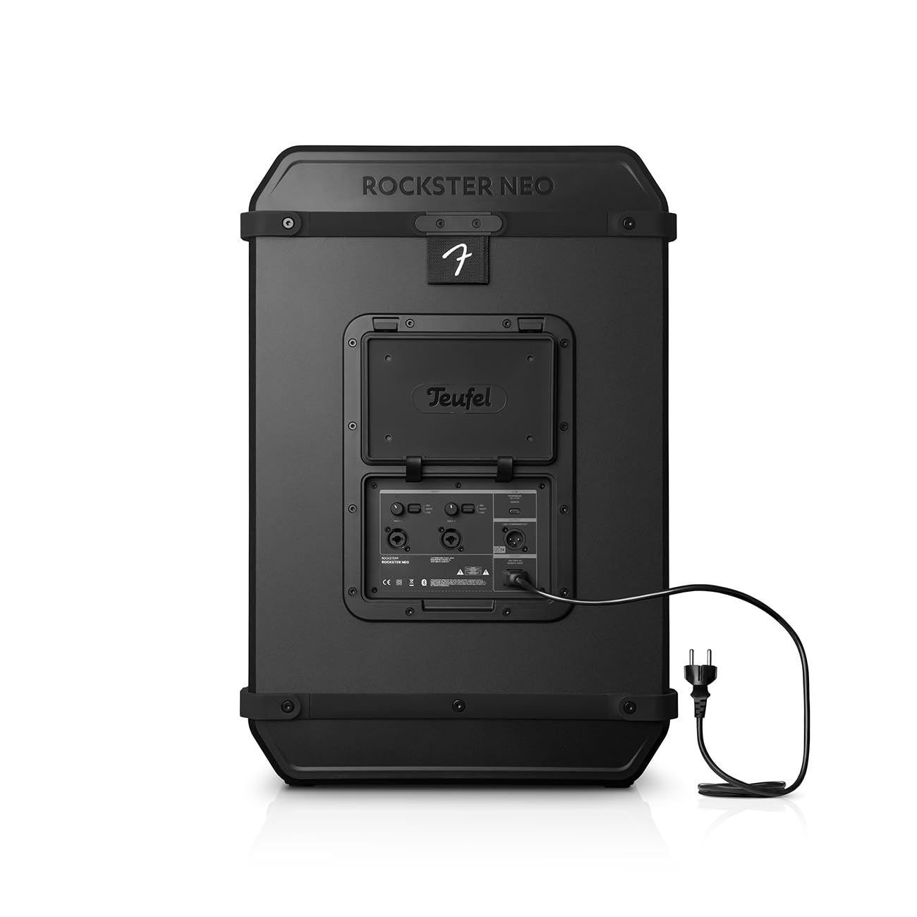 Teufel Fender x ROCKSTER Neo – Enceinte Bluetooth portée Ultra-puissante 130 DB, IP44 Anti-poussière et éclaboussures, Batterie LiFePO₄ Amovible 36 h (56 h Eco), entrées XLR/Jack, Party Link
