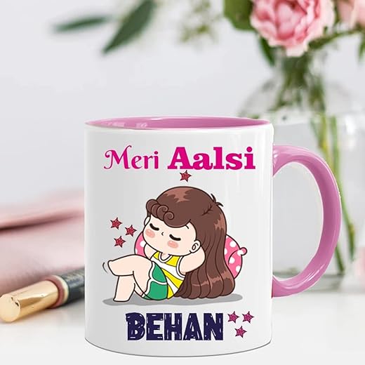 Gift Jaipur Meri Aalsi Behen Pink Handle White Ceramic Mug- Gift For Sister From Brother On Birthday Rakhi Rakshabandhan Bhaidooj Return Gift, 350…