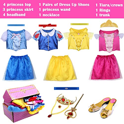 17 Pcs Girls Princess Dress Up Trunk Role Play Cosplay Set with Princess Shoes Crown Accessories Princess Costume for Kids Age 3-6 Years Blue