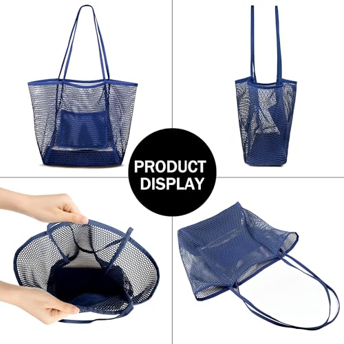 Image of VOROLO Mesh Tote Beach Bag,Women Fairycore Hobo Bag,Shoulder Bag,Soft Summer Casual Crochet Bags