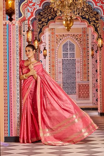 Image of SWORNOF Women's Pure Silk Saree With Blouse Piece (RANI)