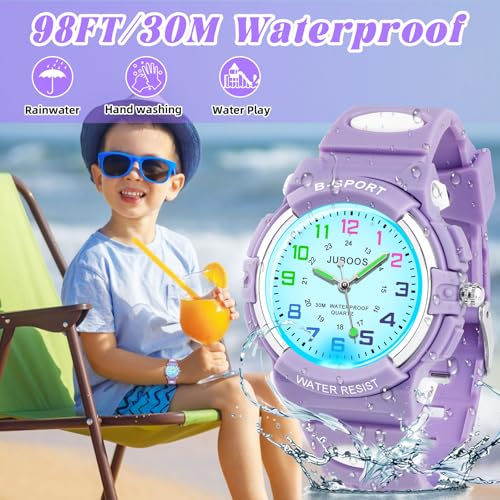 Juboos Kids Watch Analog for Boys Girls Toddler, 3ATM Waterproof Cat Wirstwatch Learning Time and Easy to Read3