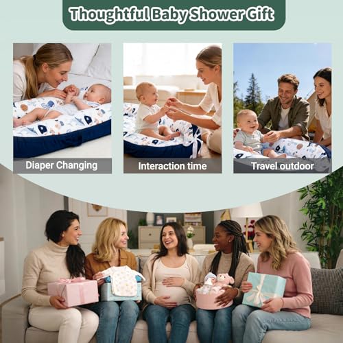 Image of Infant Support Cushions | Baby Lounger | Cotton Infant Lounger | Reversible Adjustable Portable Floor Lounger | Supervised Awake Only No Sleeping | Soft Breathable Washable Cover (sea)