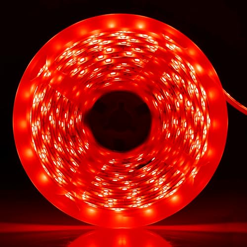 iNextStation 12V Ruban à LED Rouge, 5 Mètres Flexible 300 LEDs 2835 SMD IP65 Étanche Découpable Bande LED pour Maison Chambre, Escalier, Armoire, Soirée Décoration (Adaptateurs non Inclus)