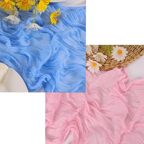 Baby Pink and Baby Blue Cheesecloth Table Runner, Baby Gender Reveal Decorations, Bohemian Baby Shower Decor Cover