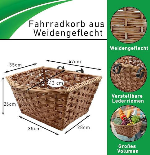 XXL Fahrradkorb aus Rattan für Fahrradlenker - Aufbewahrungskorb, Einkaufskorb, Lenkerkorb, Fahrrad, Korb, Halter vorne