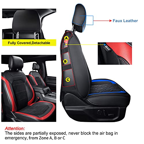 Image of LUCKYMAN CLUB F150 Full-Set Seat Covers J03-Q3 with Waterproof Faux Leather, Fit 2015-2025 Ford F150 and 2017-2025 F250 F350 F450 (Full Set, Black-Blue)