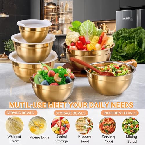 Set de 7 tazones dorados para mezclar con accesorios de cocina miniatura 2