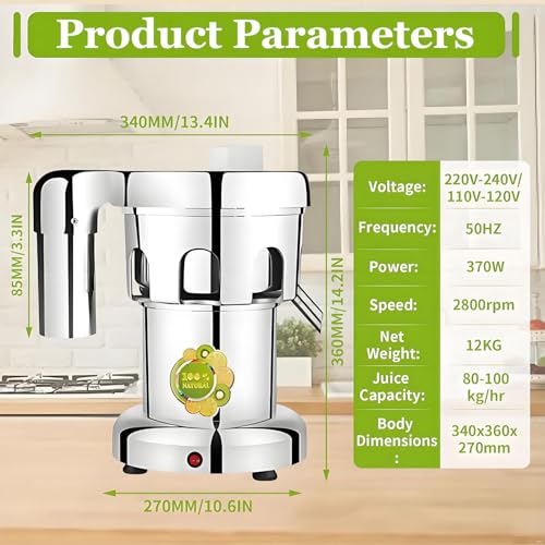 Extracteur de jus Professionnel, centrifugeuse en Acier Inoxydable 370 W pour Fruits et légumes, qualité Industrielle. – Image 3