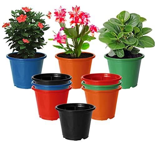 Image of Kuber Industries Durable Plastic Flower Pot|Gamla for Indoor Home Decor & Outdoor Balcony,Garden,6 inchx5 inch,Pack of 10 (Multicolor)