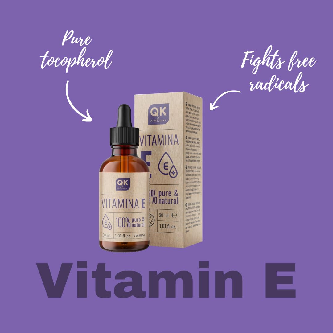 Pure Liquid Witamina E - Witamina E (tokoferol) 30 ml - Naturalny - Przeciwutleniacz i działanie przeciwstarzeniowe do twarzy, skóry, włosów i paznokci