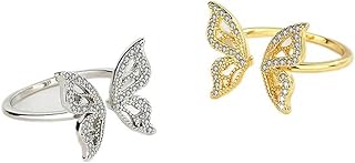 Anillos de boda de color plateado para mujer, de verano, a la moda, elegante, encantador, brillante, mariposa, circonita, joyería de novia