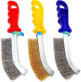 S&R Handdrahtbürste Set 3-teilig mit Edelstahlbürste, Messingbürste und Stahlbürste - Drahtbürste mit 125mm Bürste, Handdrahtbürstensatz