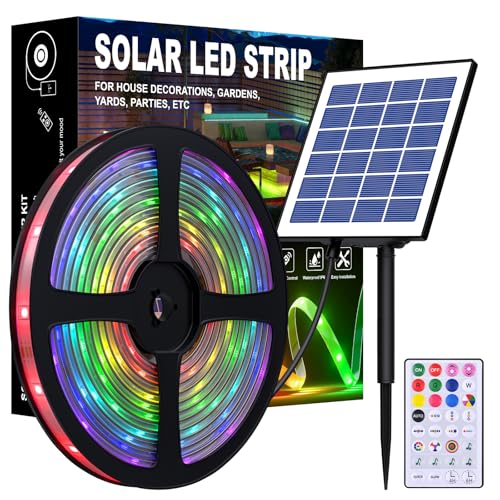 MIHEAL Ruban LED solaire d'extérieur SMD 5050 RGB + IC à changement de couleur étanche IP67 pour terrasse, arbre, jardin 40 m