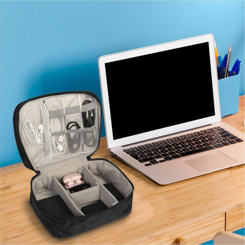 Image of HomeStrap Tech Organizer Case for Electronics Accessories | Storage Pouch for Chargers, Cables, Power Banks, SD Cards & Earphones | Waterproof & Travel-Friendly Gadget Bag - Black, Large