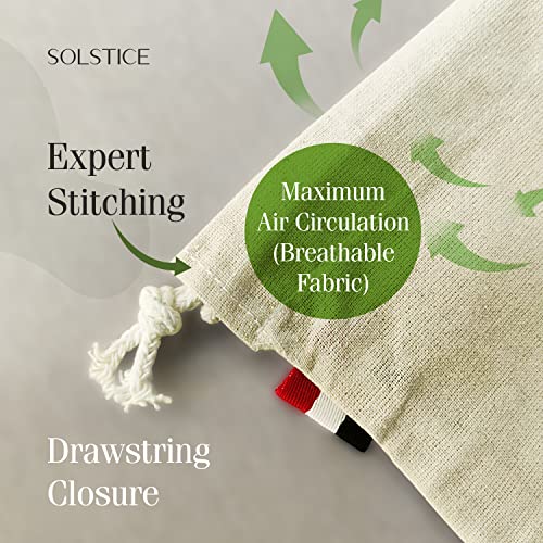 Image of SOLSTICE Cotton Muslin Fridge Storage Bags for Vegetables and Fruits Kitchen | Washable, Reusable, Multipurpose Storage and Straining bags - Set of 10 ( 5 large, 5 medium )