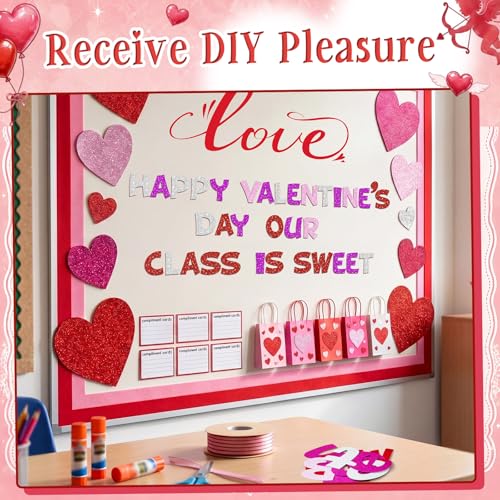Image of Colarr 216 Pcs Glitter Bulletin Board Letters for Classroom Number Alphabet Punctuation Symbol Cutout 4'' Die-Cut Poster Letter with Adhesive Dot School Party Holiday Decor Display(Valentine Color)