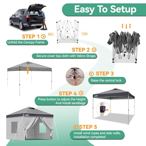 Image of COBIZI 10x10 Pop Up Canopy Tent with Sidewall,Outdoor Canopy,Gray