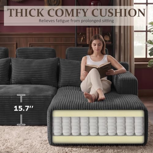 Image of Boneless Couch for Living Room, 113 inch Oversized U Shaped Modular Cloud Sofa with Deep Seat, 6 Seater Convertible Memory Foam Couches, No Assembly Plush Corduroy Sofa (Grey)